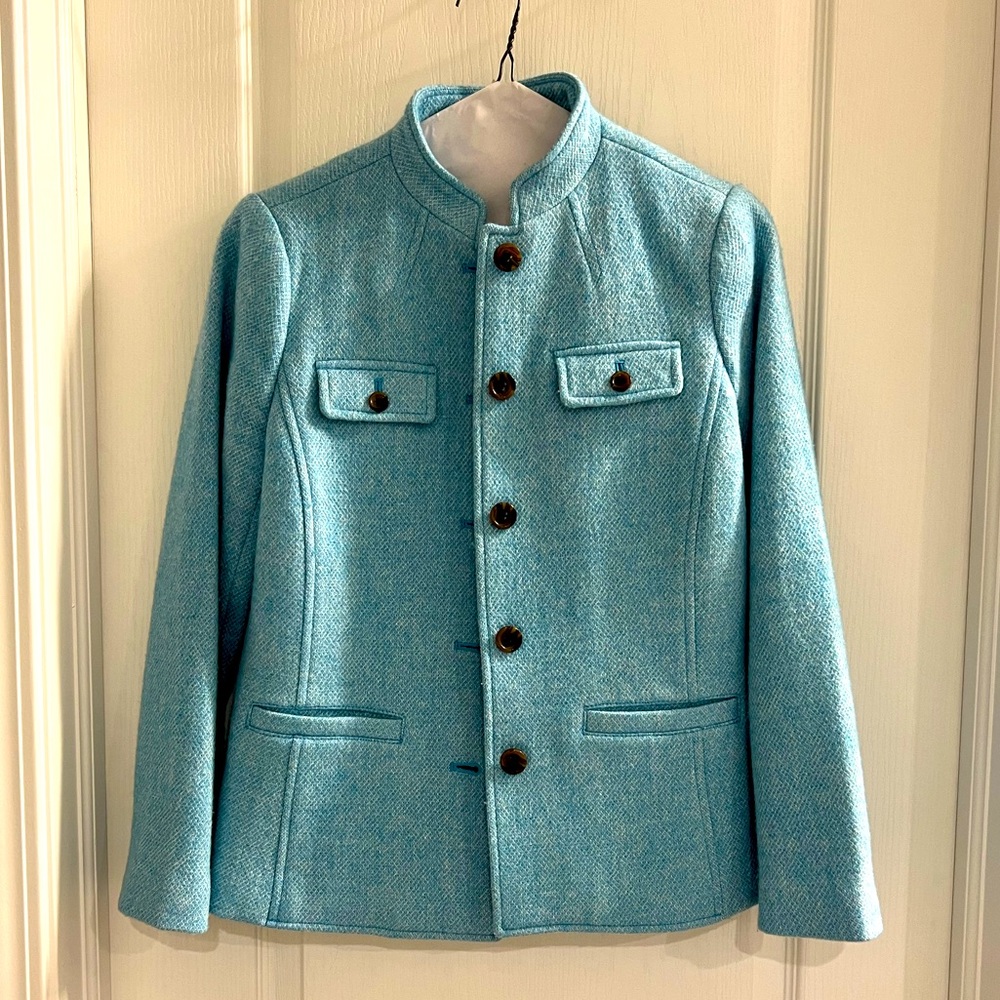 Talbots Light Blue Wool-Blend Stand Collar Blazer